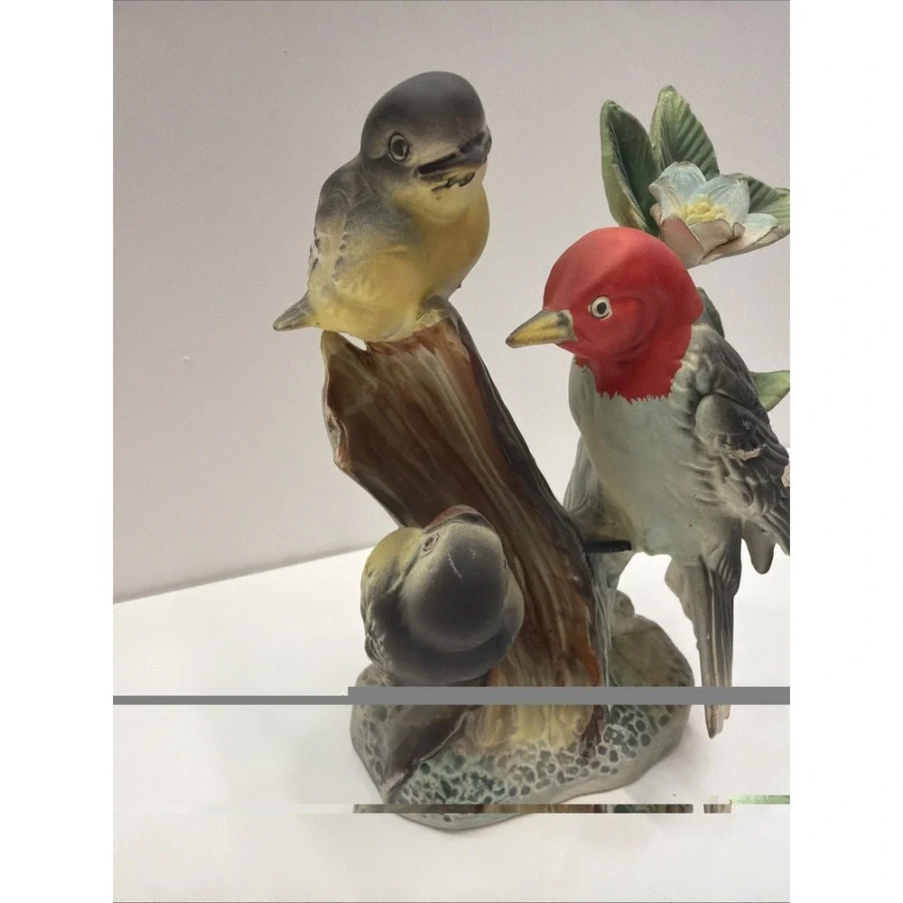 Vintage Enesco‎ Japan Woodpecker Bird Family Figurine Mid Century Import Label